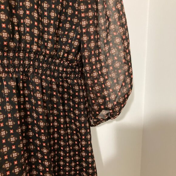 Talbots Women Size 10 Boho Brown Long Sleeve Pattern Prairie Dress Ruffle Midi - Picture 13 of 15